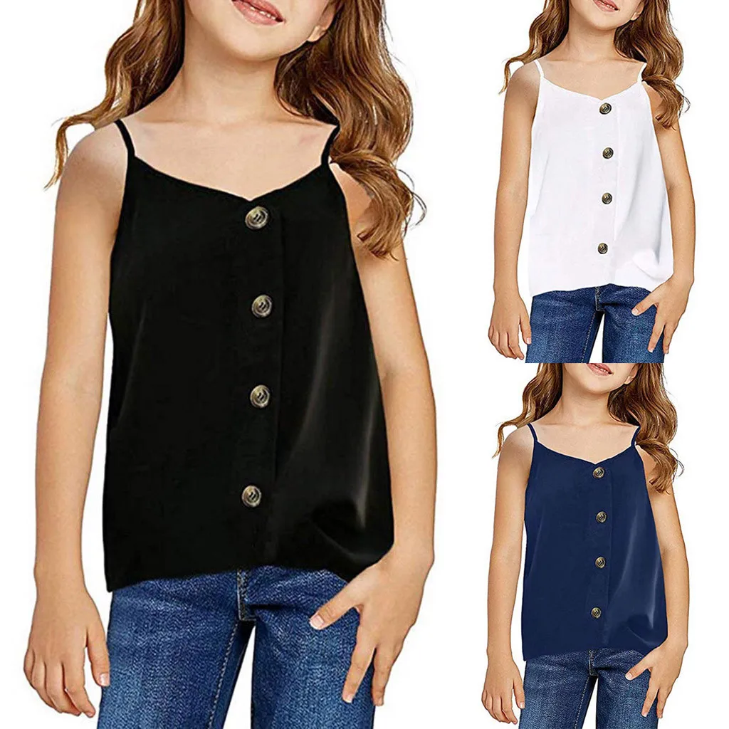 

Perimedes Summer Gilrs Children's T-shirt Clothes Toddler Kids Baby Girls Casual Button Down Sleeveless Tanks Shirt Blouse Tops