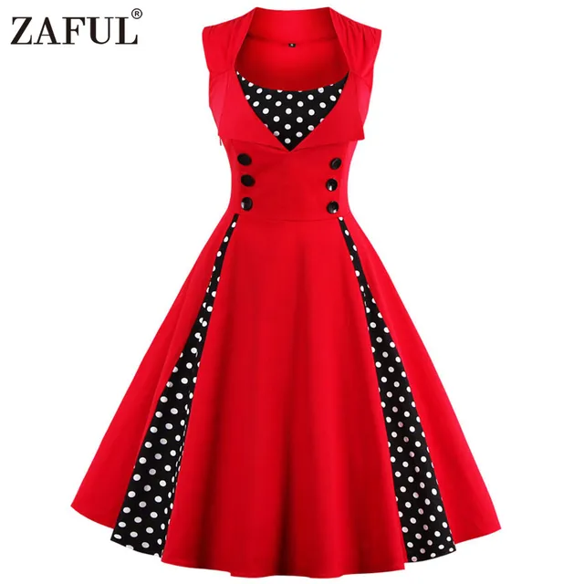 ZAFUL 7 цвет Плюс размер Летние Женщины Красный polk dot урожай Одри hepbum 50 s Рокабилли халат Retro Party Dress Feminino Vestidos