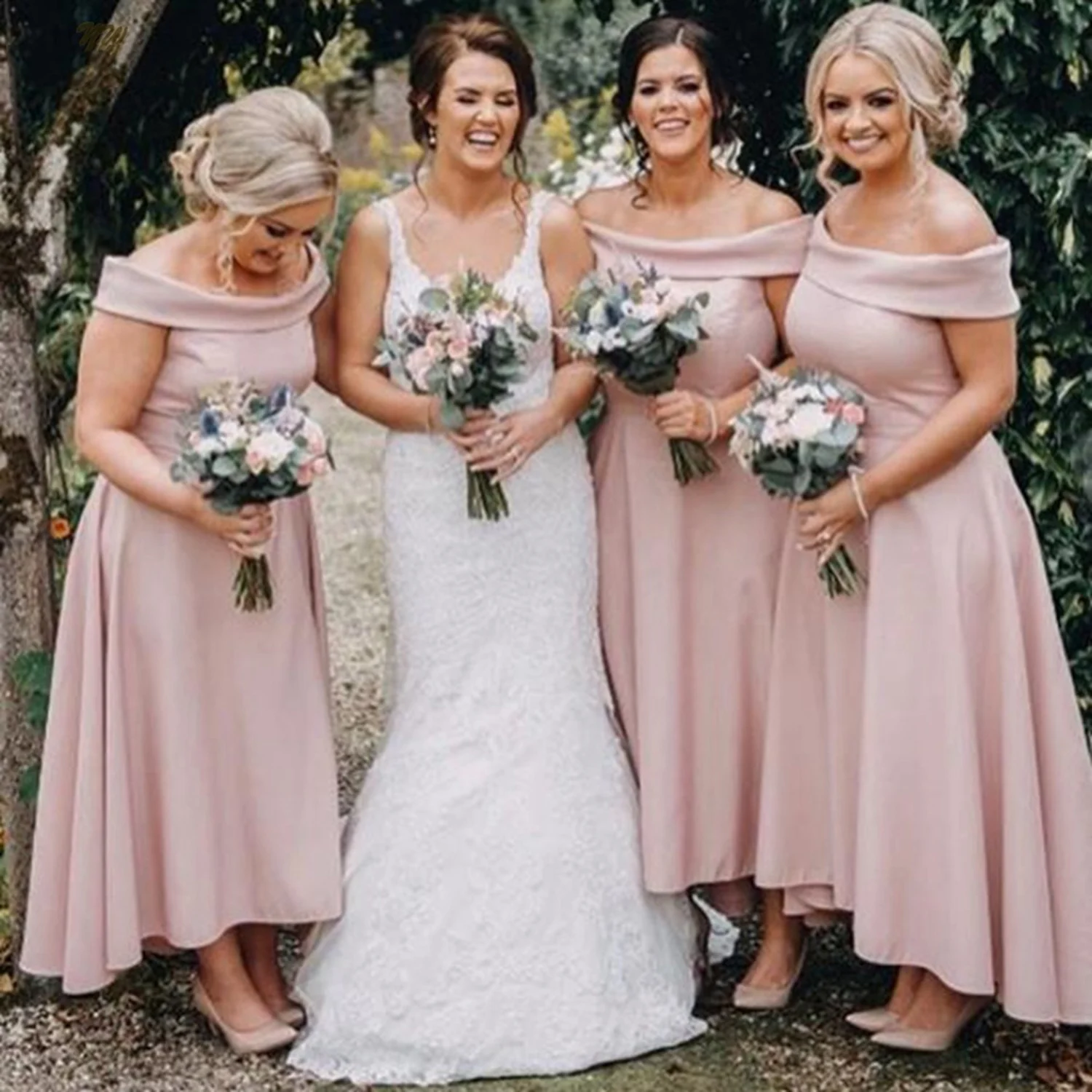 Best Promo Bridesmaid Dresses 2019 Boat Neck Satin Wedding Guest