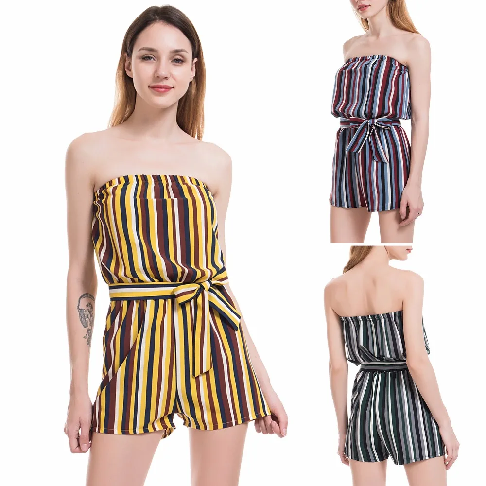 

Summer New Model 2019 Casual Short Striped Pants Playsuits Women
