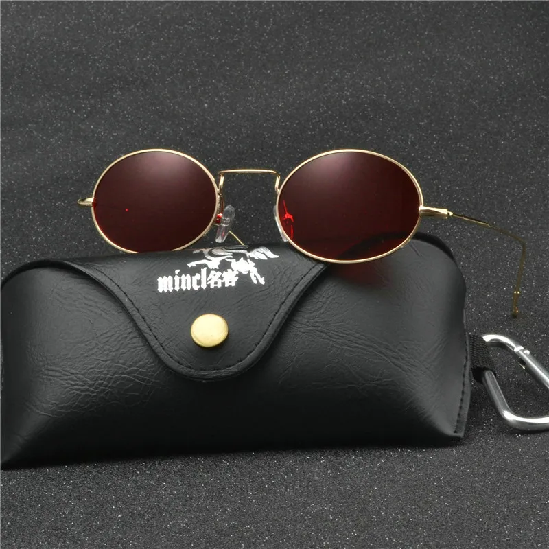 

MINCL/Brand Women Small Oval Sunglasses Fashion Metal Frame Men Clear Yellow Red Vintage Sun Glasses Female 2018 Shades FML