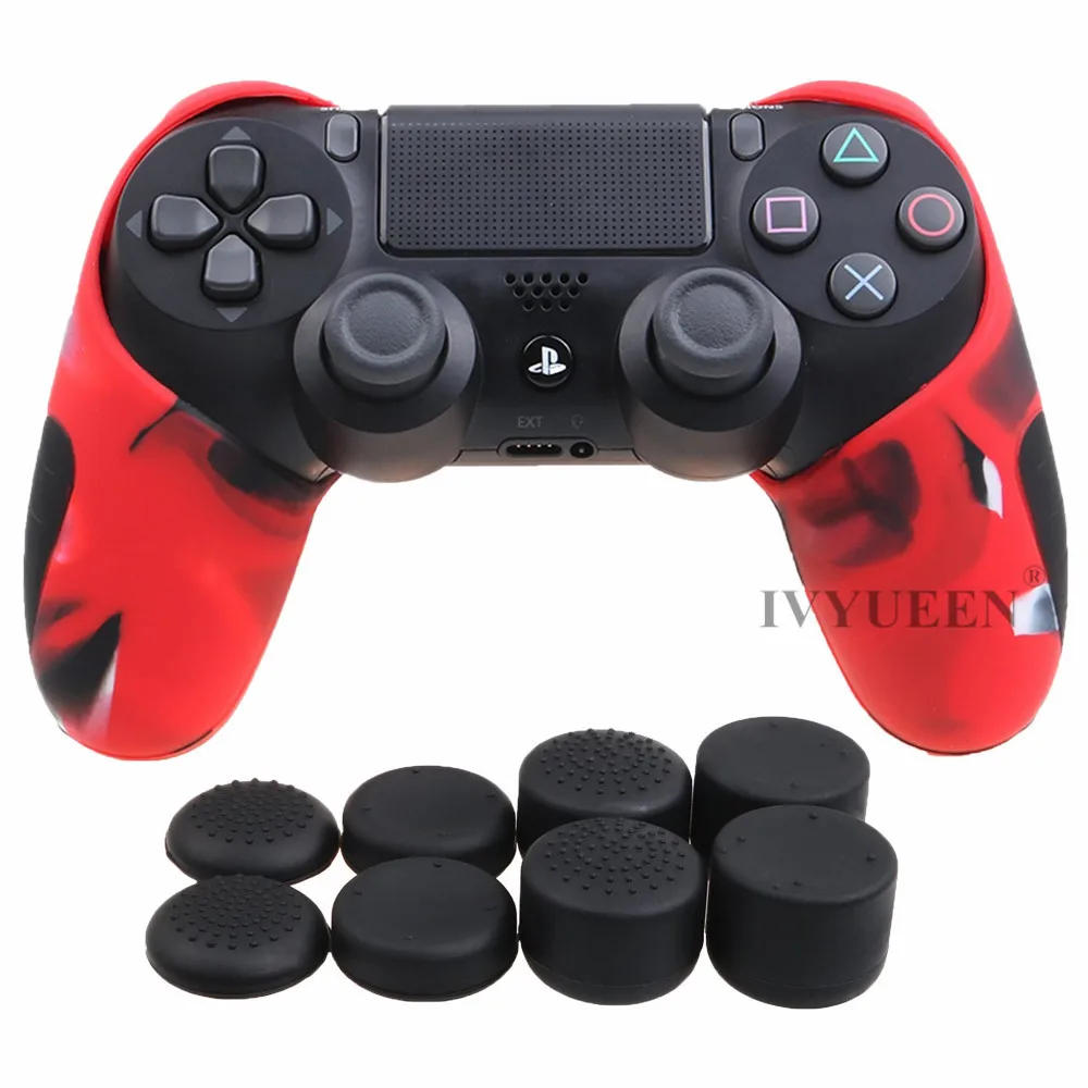 IVYUEEN толще половина кожи для Игровые приставки Dualshock 4 PS4 Pro Slim контроллер силиконовый чехол с 8 Стик шапки