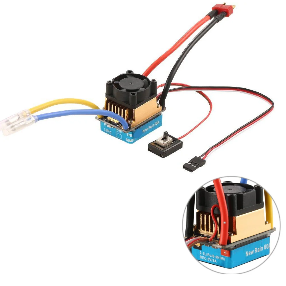 Koop Rc 2 3 Lipo 6 9NiMH 60A Dual Mode Brush Speed Controller ESC Regulator Met Cooling Fan Voor 1 10 RC Auto