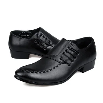 

Men Dress Oxfords Shoes lace-up Low Heel Fashion Young Man Daily Casual Leather Shoes Handmade Sewing Black Size 28-62