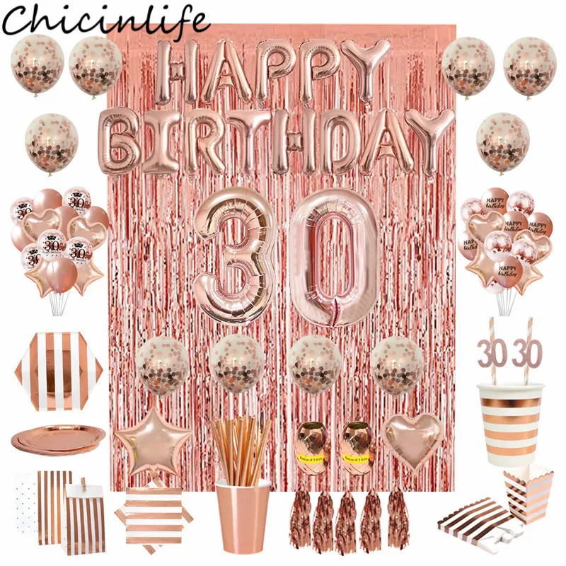 

Chicinlife Rosegold 30th Birthday Party Decoration Number Heart Confetti Balloon Popcorn Box Adult 30 Years Old Birthday Supplie