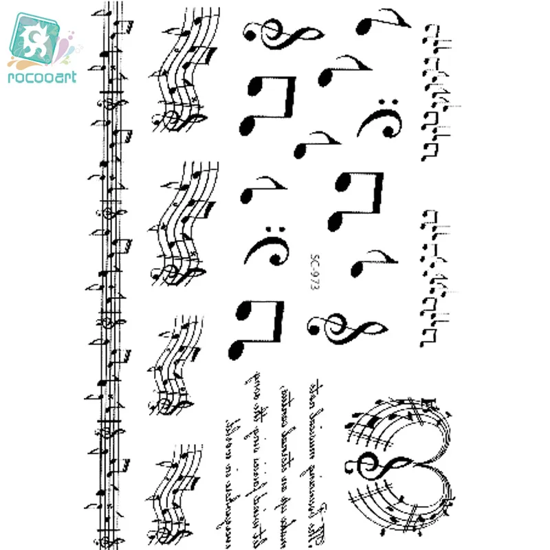 Rocooart SC2973 большое тату эскиз черно белые музыкальные нотки Переводные водные боди