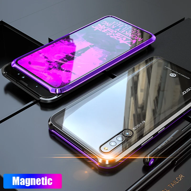 magnetic flip case for huawei honor magic 2 case clear tempered glass