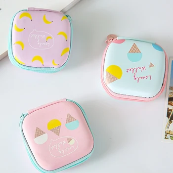 

Square Mini Cute Headset Box Little Fresh Zipper Children Coin Purse Key Storage Wallet Pouch Bag Gift