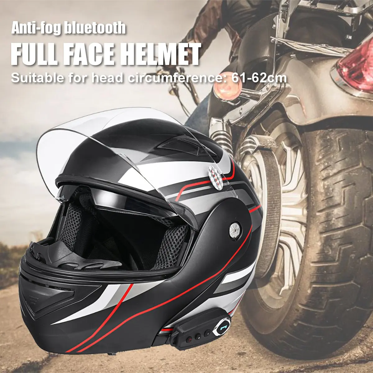 

Motorcycle Dual Lens Visor Helmets Flip Up Full Face Helmet Anti-fog bluetooth FM Modular Motorcycle Accessories Protective Gear