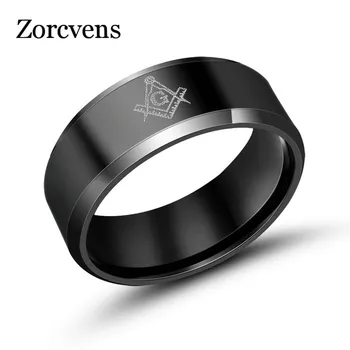 

ZORCVENS Black Gold-Color Cool Masonic Rings For Men Titanium Ring For Male Jewelry Vintage Charm Jewelry