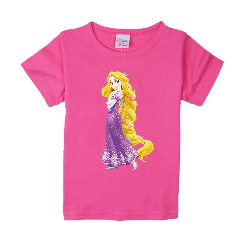 

1-8 years baby Girl t-shirt big Girls tee shirts for children girl long hair princess t shirt 100% cotton kids summer clothes