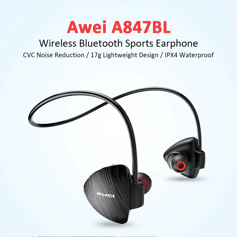 

Awei A847BL Wireless Sweatproof Earphone Ear Hooks Style Bluetooth Sports Earbuds