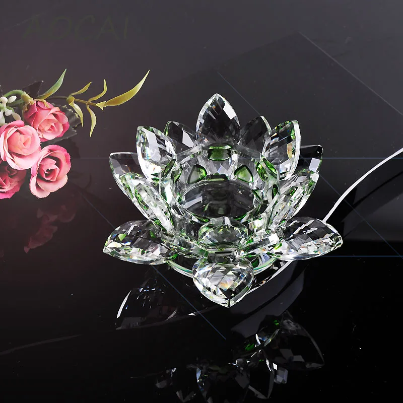 Green Crystal Glass Lotus Flower Candle Holders wedding columns