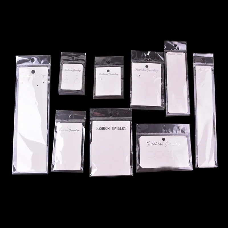 100pcs White Rectangle Paper with OPP Bag Price Display Jewelry Brooch Pendant Necklace Bracelet Rings Hair Gifts Display Cards