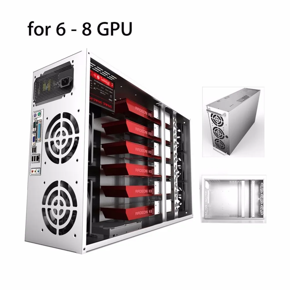 Crypto Coin Open Air Mining Frame Rig Graphics Case ATX Fit 6/8 GPU Ethereum ETH ETC ZEC XMR Magnalium Alloy 5 Fans