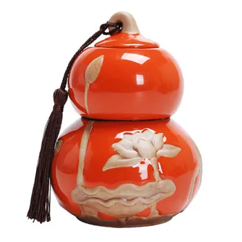 

Red glaze ceramic tea jars gourd tea boxes for Puer/da hong pao/tie guan yin/green tea caddy canister storage container cans