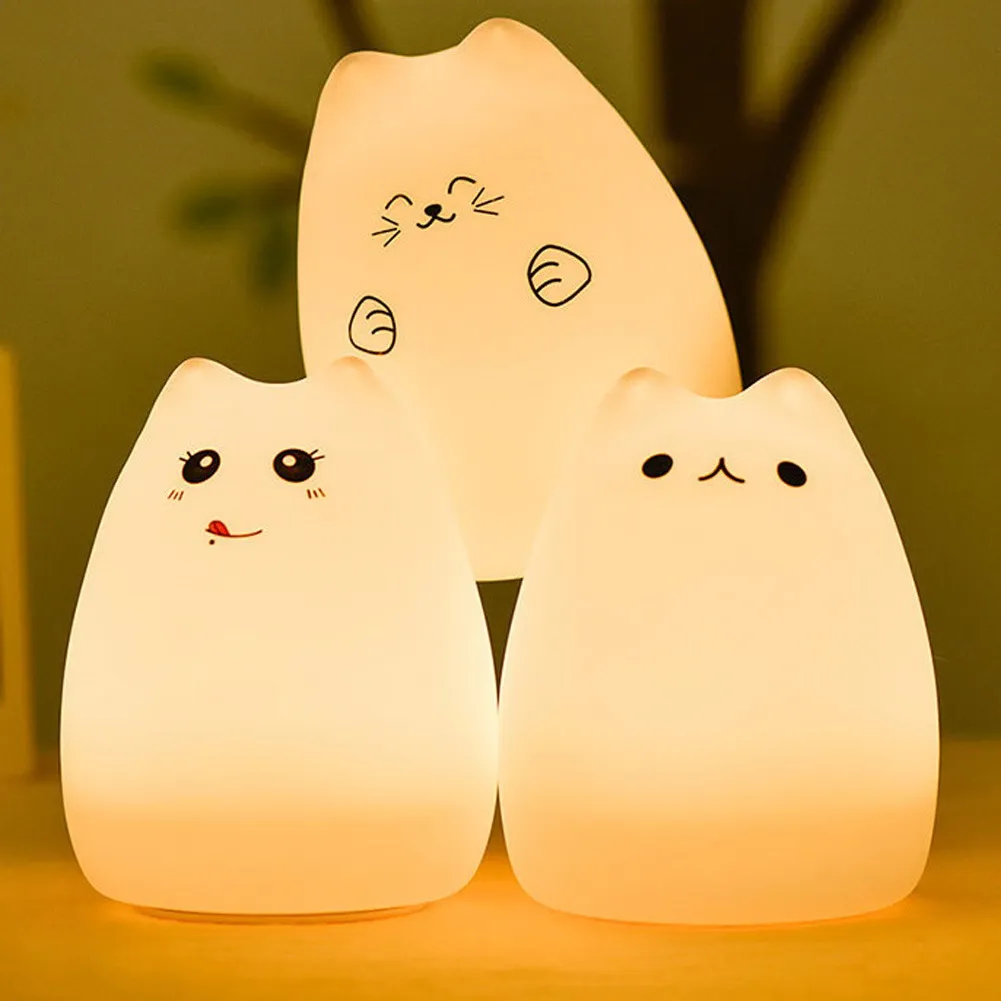 

Rechargeable Pet Cat Colorful Animal Silicone LED Night Light Creative Children Cute Light Lamp Night Light Bedroom Light