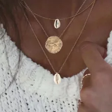 Винтажные ожерелья Mujer, большие круглые подвески в виде ракушки, ожерелья для женщин, богемные слои, бохо чокер на цепочке, индийские аксессуары и украшения