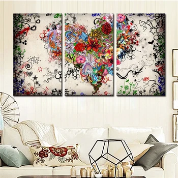 

Home Decor Framework Tableau Modern Wall Art 3 Panel Heart Shape Flowers Painting Canvas Modular Pictures For Living Room