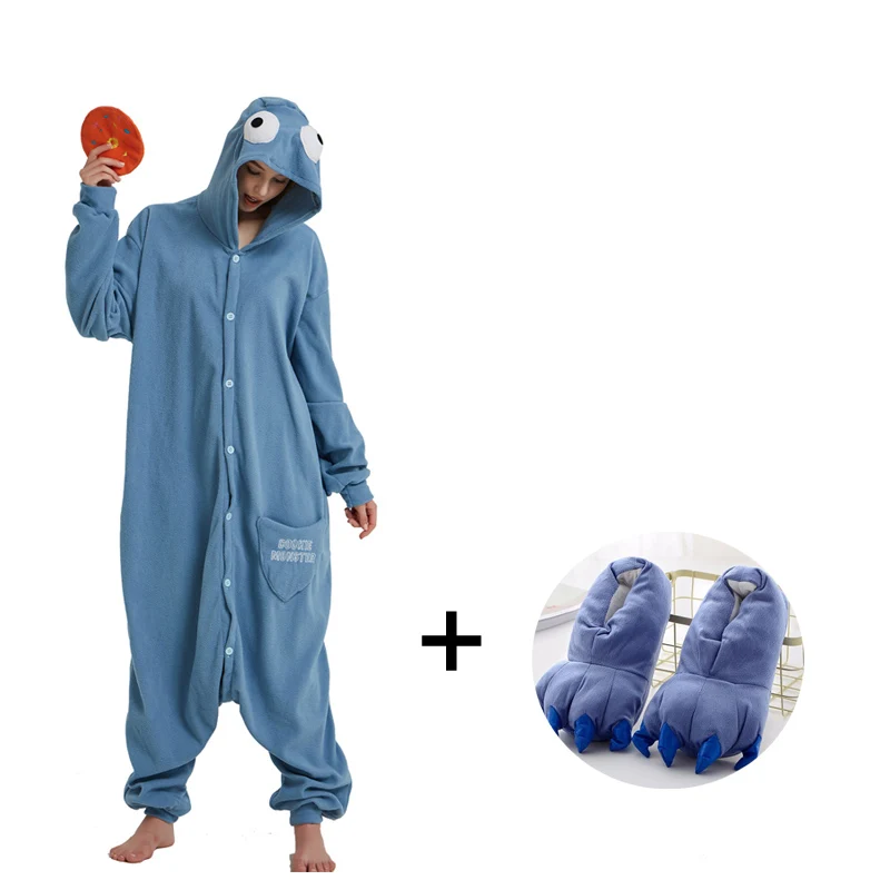 Cookie Monster Kigurumi Cartoon Onesie Jumpsuit Adult Sesame Street Pajamas For Women Sleepwear Pyjamas Cosplay Halloween Party (3)