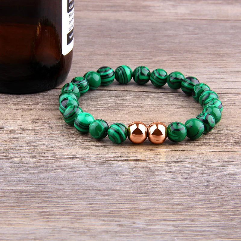 

Vinswet Natural Malachite Stone Bracelet For Women Men Onxy Beads Couple Elastic Bracelet Jewelry Gifts for Lovers Women Men