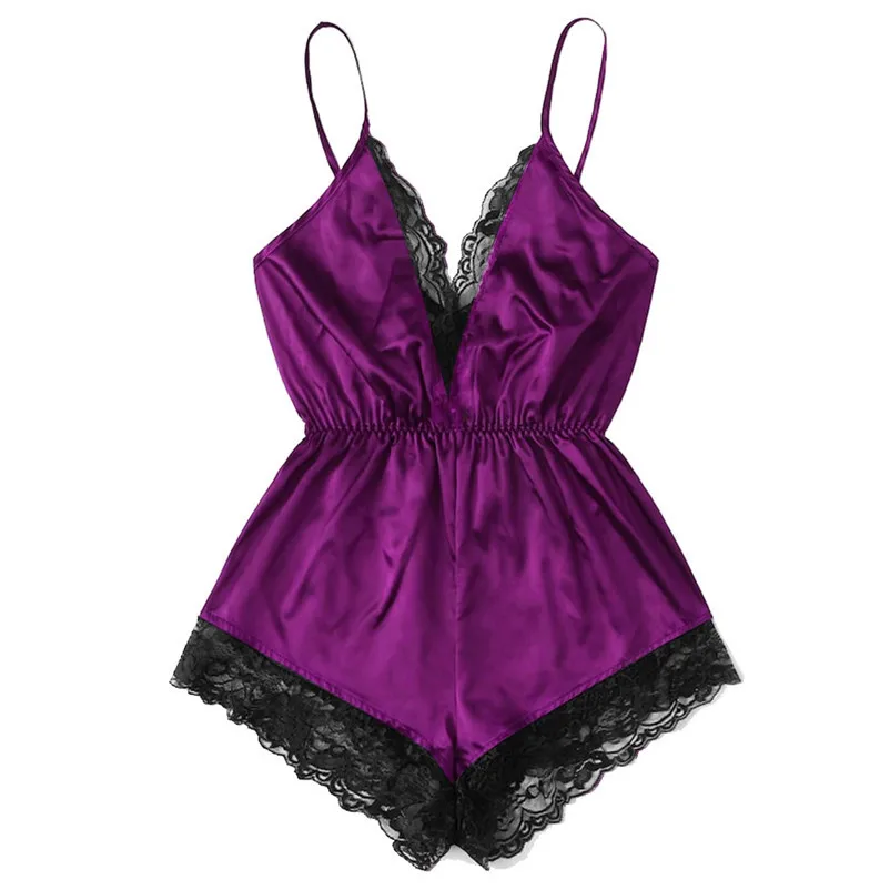 Сексуальный бюстгальтер для сна; детская пижама с принтом с Для женщин сексуальный комплект нижнего белья для девочек с v-образным вырезом, с сеткой и блестками, боди для сна Bodydoll Нижнее белье Комплект Lenceria 661BRS10 - Цвет: Purple