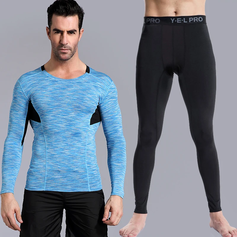

Mens Compression Quick Dry Running Set Demix Tracksuit Fitness Tights Long T-Shirt Sports Pants Gym Mens Sports Suits XXXL