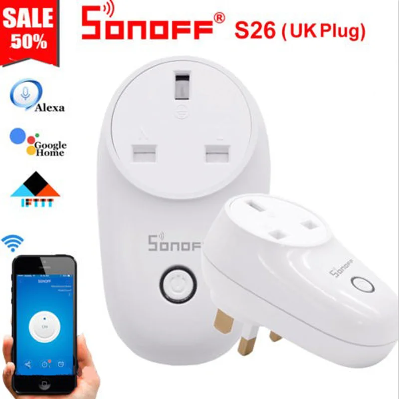 Sonoff S26 Базовая WiFi умная розетка беспроводной штекер умный дом переключатель розетки Совместимость Alexa Google Assistant