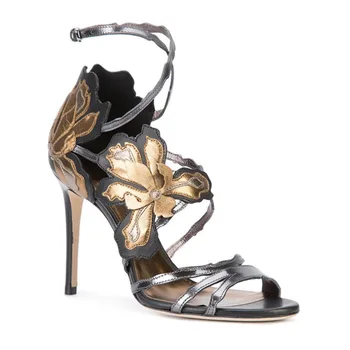 

Women's sandals arge size 21.5-26.5 cm long heels high 12cm Applique three colors option Summer must have Europe and America