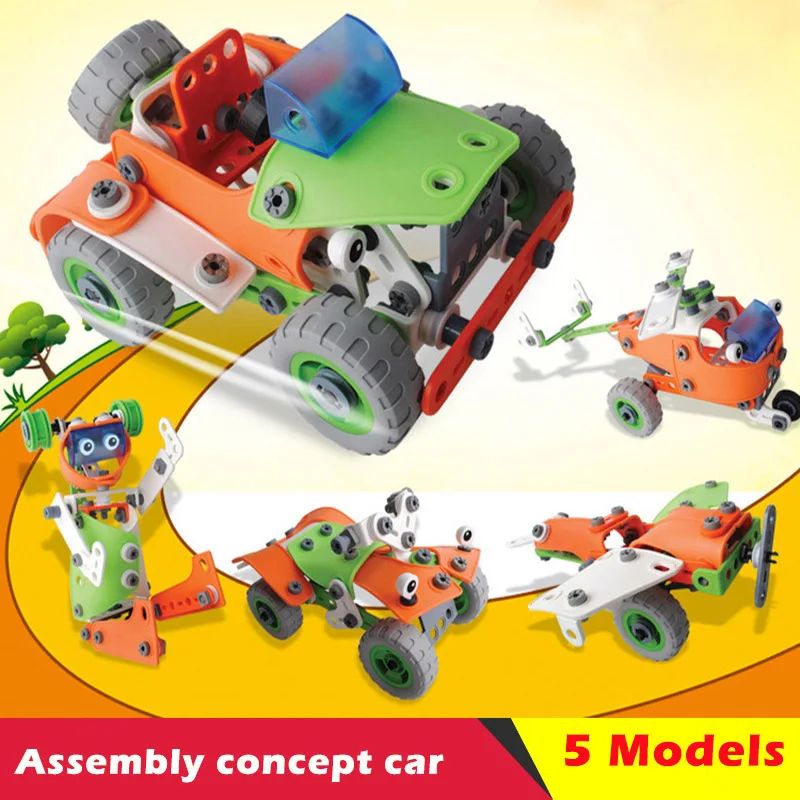 

New 5in1 Car Aircraft Series Building Blocks Design Flexible Assembly Tool DIY Montessori Kids Educational Toys For Children