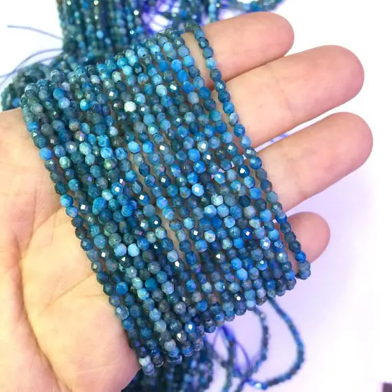 Natural Blue Apatite Beads Faceted 2mm 3mm 4mm Genuine Apatite Gemstone Tiny Blue Apatite Beads Blue Beads Small Blue Semi Precious Stone5