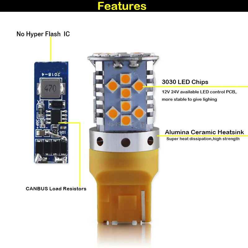 2) резистор не нужно Янтарный жёлтыми; большие размеры 35-излучатель 3535 светодиодный 7440 T20 светодиодный светодиодные лампы для спереди или сзади указатели поворота(без Hyper флэш