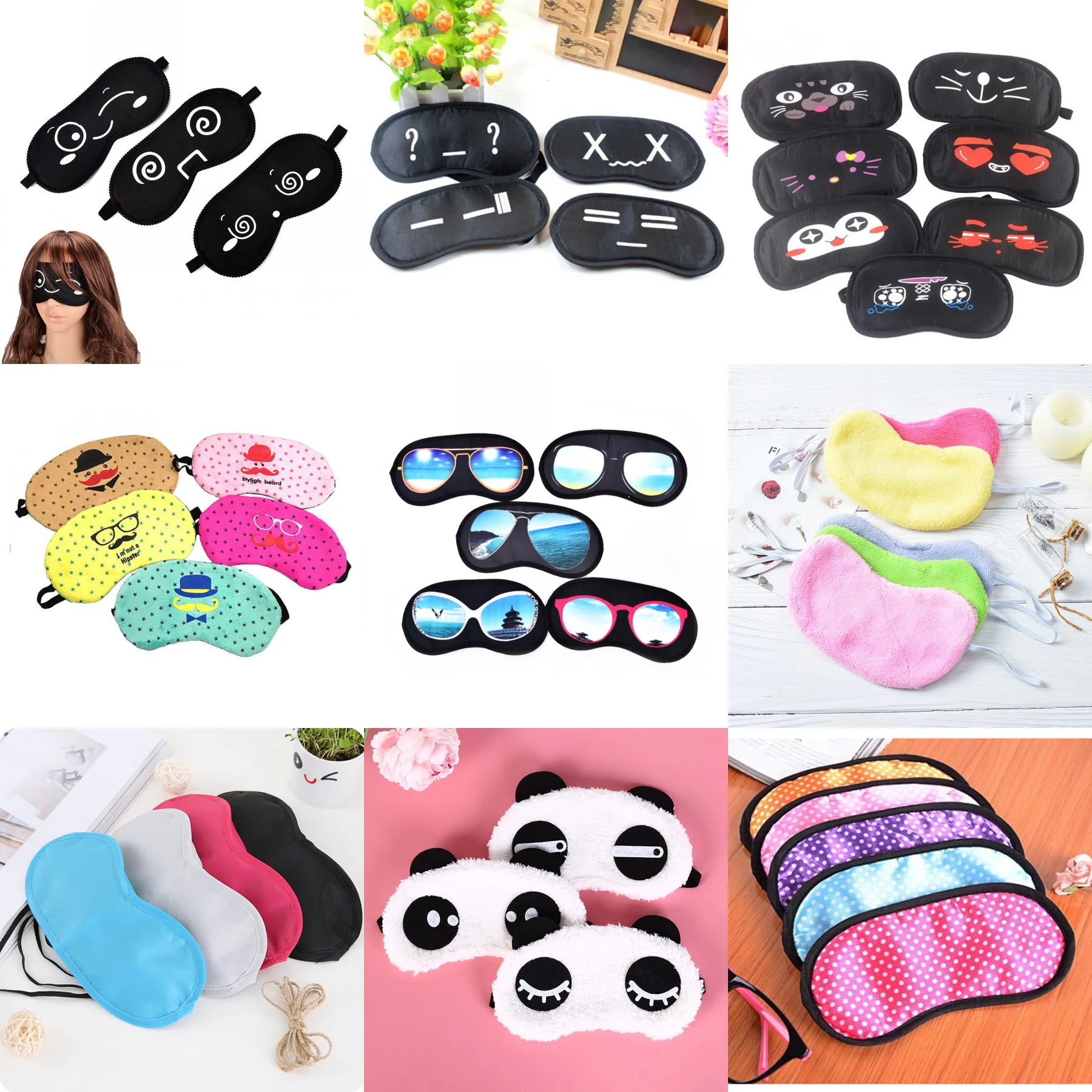 

16 Style Sleeping Eye Mask Black Eye Shade Sleep Mask Black Mask Bandage On Eyes For Sleeping Emotion Sleep Mask