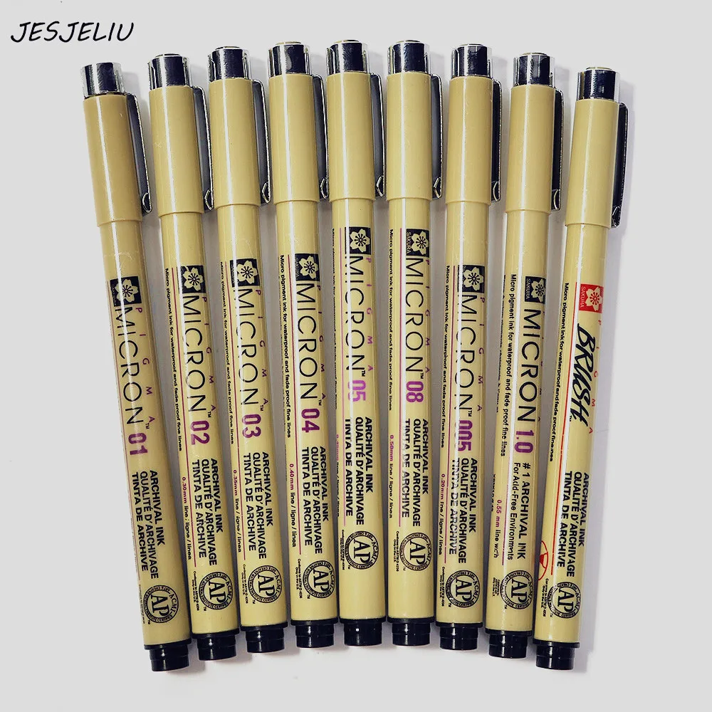 

JESJELIU 9 Sizes Liner Pen Set Waterproof Smooth Fine liner Pigma Micron Pen Drawing Marker Draw Liners Artist Markers pens