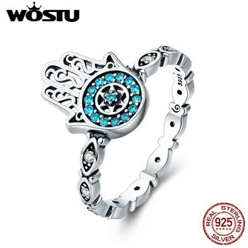 

WOSTU Hot Sale 925 Sterling Silver Hand Of Fatima Hamsa Evil Eye Finger Rings For Women Fashion Lucky Jewelry Gift CQR369