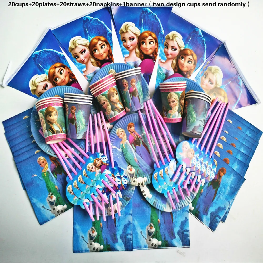

90pcs 20 people cartoon Disney elsa anna Tableware Set Children happy Birthday kids baby boy shower Party Supplies Decoration