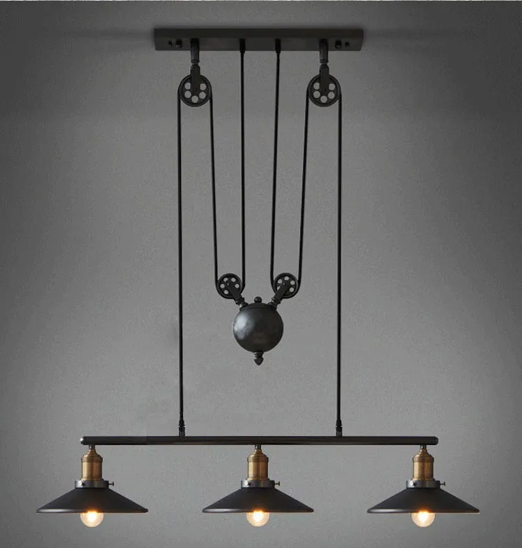 Luminárias em Estilo Sala de Jantar Luzes Pingente Loft Polia Hanglamp Lâmpada Retro Vintage Black Metal Industrial Iluminação Quarto Bar