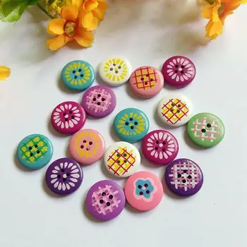

Wholesale 120Pcs Natural Printing Wooden Buttons 20mm Round Crafts Accessory Randomly scrapbook sewing Accessory 4-Holes Button