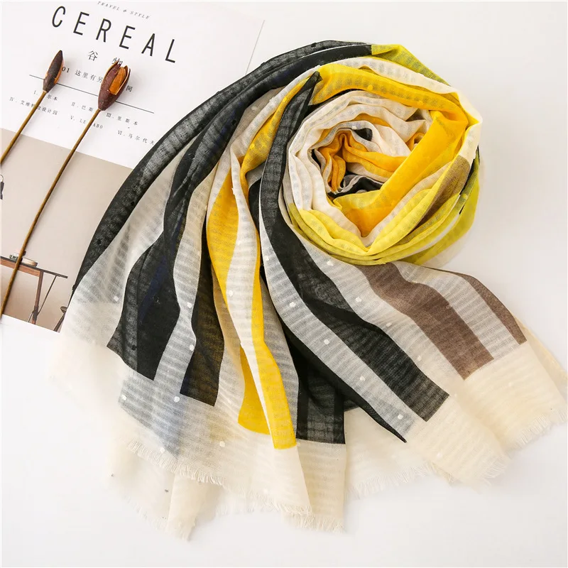 Fashion Gradient Striped Line Fringe Viscose Shawl Scarf Women High Quality Printe Pashmina Stole Bufandas Muslim Hijab 180*90Cm