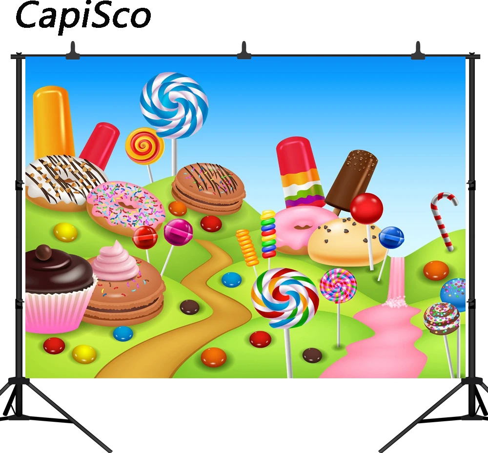 

Capisco Lollipops Candy Bar Party Baby Children Photography Backgrounds Customized Photographic Backdrops For Photo Studio