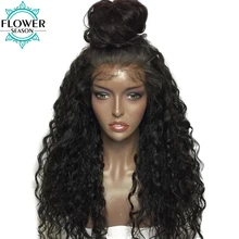 FlowerSeason Natural Hairline Glueless Curly Human Hair Lace Front Wig With Baby Hair Malaysian Non-Remy Hair Bleached Knots
