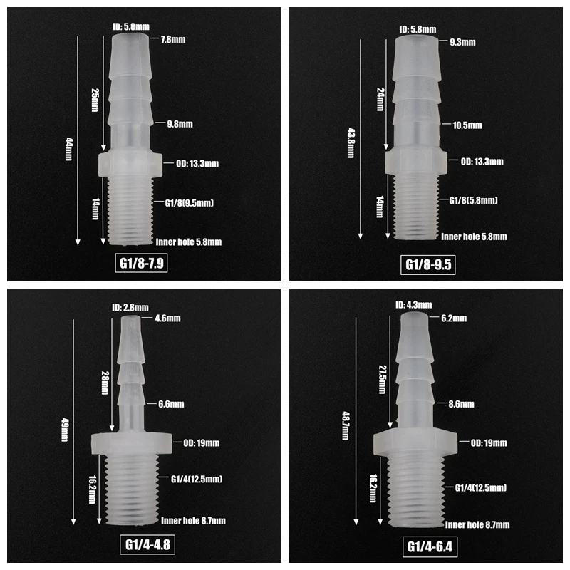 100 шт G1/8 G1/4 наружная резьба до 2 8 ~ 12 мм пищевой PP Прямые соединители для труб
