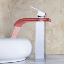 

New Style Bathroom Basin Faucet LED,Water Power No Battery 3 Color Change Light Waterfall Spout Single Hand Washroom Sink Mixer