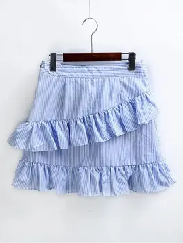 

Casual Ruffles Layers Striped Embroidery Women Skirts Cheap Chic Trendy Short Skirts