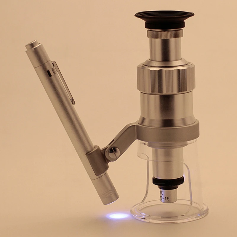  Table Illuminated Magnifying Glass LED Pocket Microscope with Reticle Scale LED Lighting Source Mag