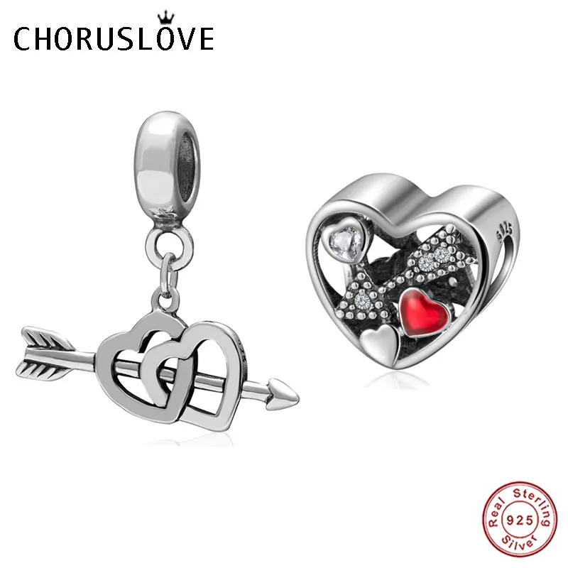 Choruslove Висячие Подвески с двойным сердцем и стрелой из стерлингового серебра 925
