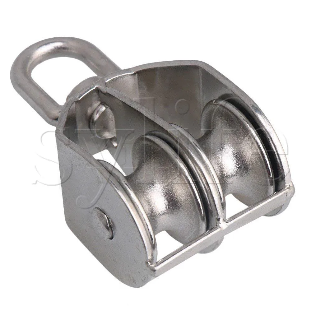 M32 32mm Swivel Stainless Steel 304 Double Pulley Block Chain Traction