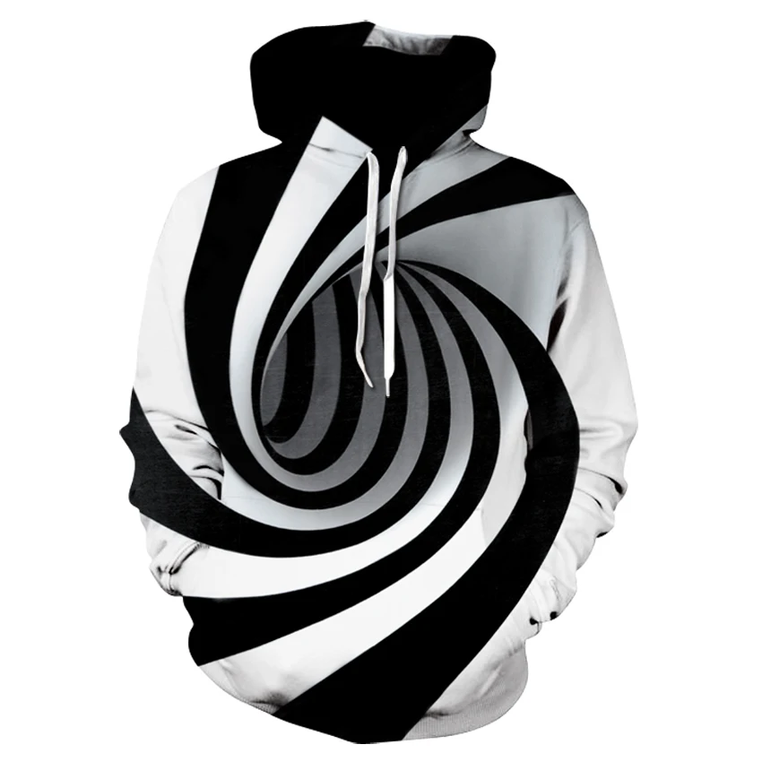 Black white zebra color vortex 3D print hoodie men/women striped long