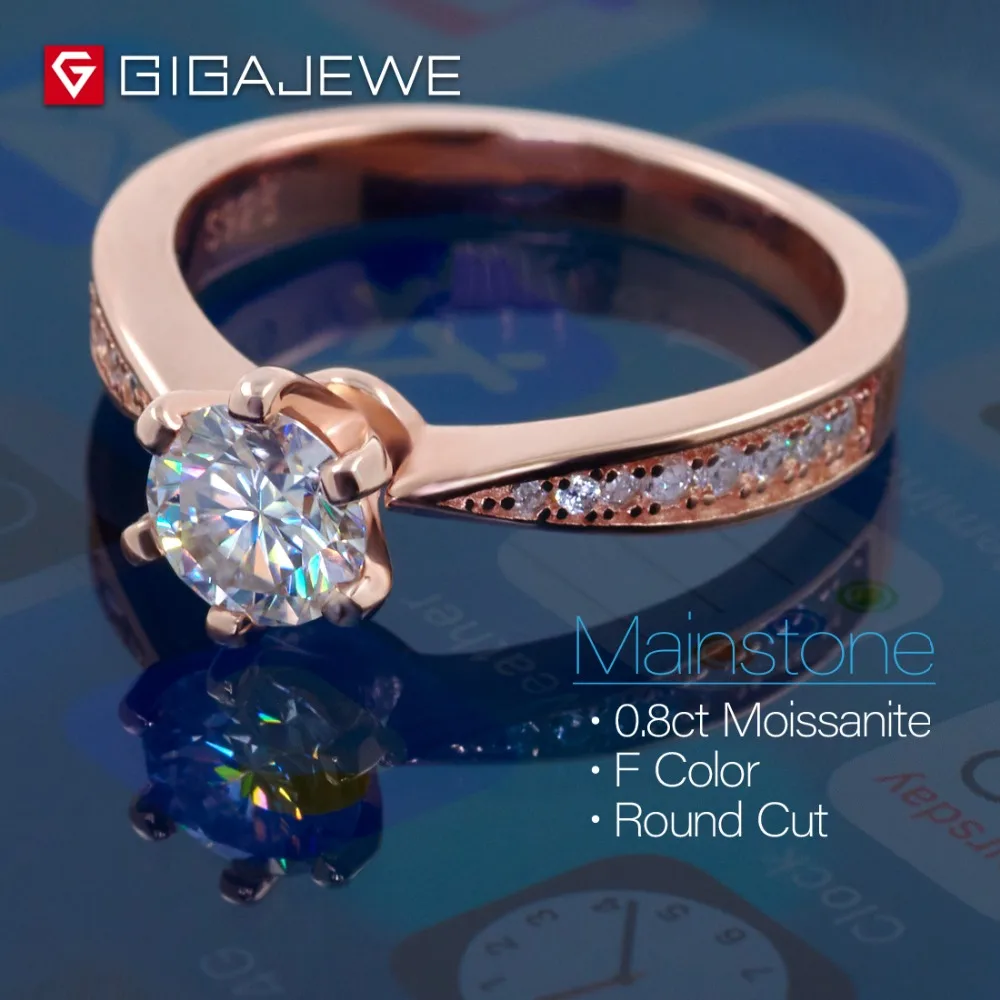 GIGAJEWE 1ct 6,5 мм EF VVS1 круглая огранка Муассанит 925 Серебряное кольцо подарок для девушки