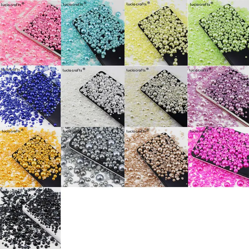 

Lucia crafts 576pcs Mixed Size ABS Imitation Pearls Half Round Flatback Pearls Resin Beads For Decoration F0509